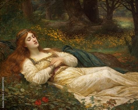 Pre-Raphaelite romantic painting with mythological scenes and portraits ...