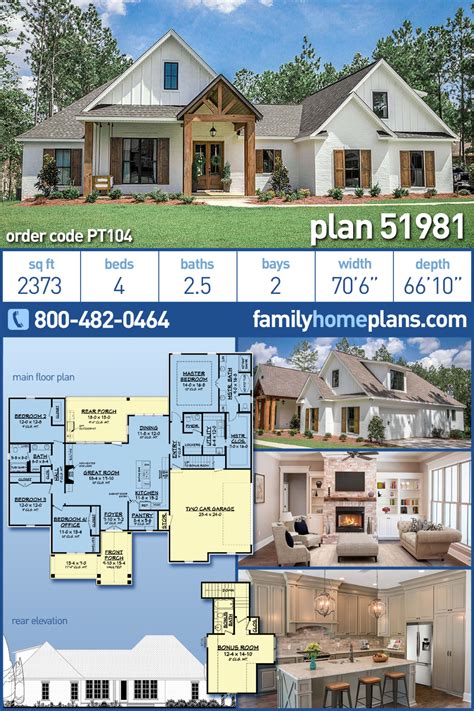 Plan 51981 | Modern Farmhouse Plan with Outdoor Kitchen and Bonus Room ...