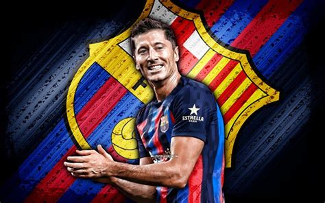 Herunterladen robert lewandowski, 4k, blauer grunge-hintergrund, fc barcelona, fußball ...