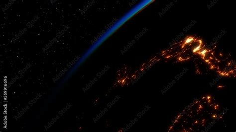 Ultra realistic sunrise over the Earth. View of planet Earth from space. 3d animation. 4k. Stock ...