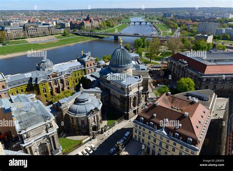 Aerial view of Dresden from the top of the reconstructed Frauenkirche in Dresden, Saxony ...