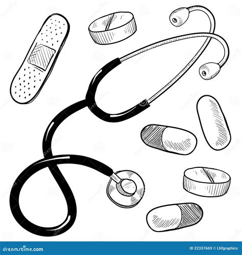 Doctor's equipment sketch stock vector. Illustration of stethescope ...