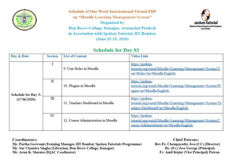 Don Bosco College - Central Library - Itanagar - Arunachal Pradesh: Schedule for Day 3 : One ...