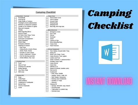 Camping Checklist, Traveling Checklist, Vacation Checklist, Student Checklist, Camping Prep ...