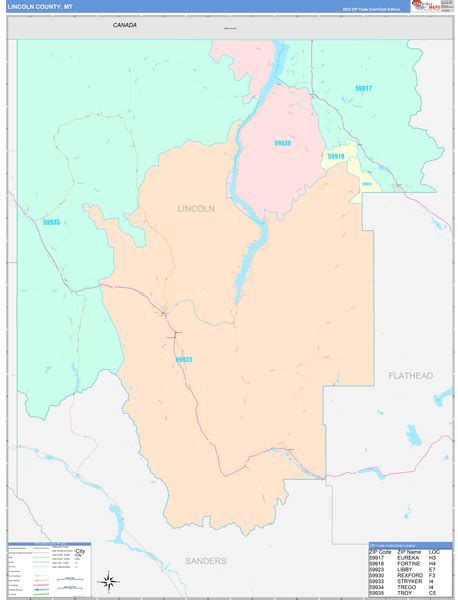 Lincoln County, MT Wall Map Color Cast Style by MarketMAPS - MapSales