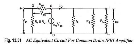 Common Drain JFET Amplifier or Source Follower Circuit