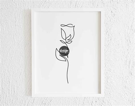 Minimalist Rose Line Art Print. Printable Flower Wall Boho Decor. Abstract Plant Bloom Drawing ...