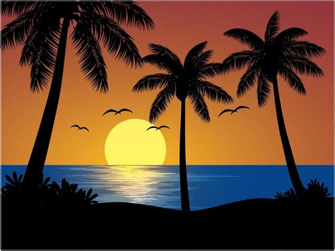 Tropical Sunset View with Palm Trees