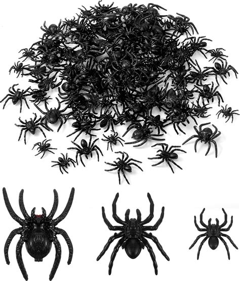 120 Pieces 3 Size Black Fake Spiders Realistic Plastic Spider Halloween ...