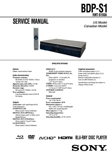 SONY BDP-S1 Service Manual download, schematics, eeprom, repair info ...