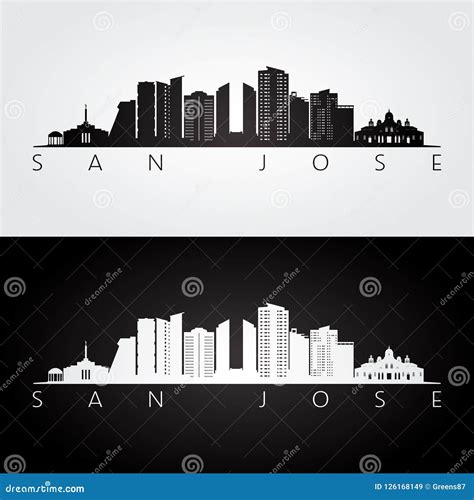 San Jose, Costa Rica Skyline and Landmarks Silhouette Stock Vector ...