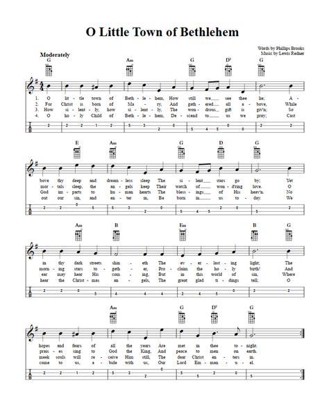 O Little Town of Bethlehem: Chords, Sheet Music and Tab for Mandolin with Lyrics