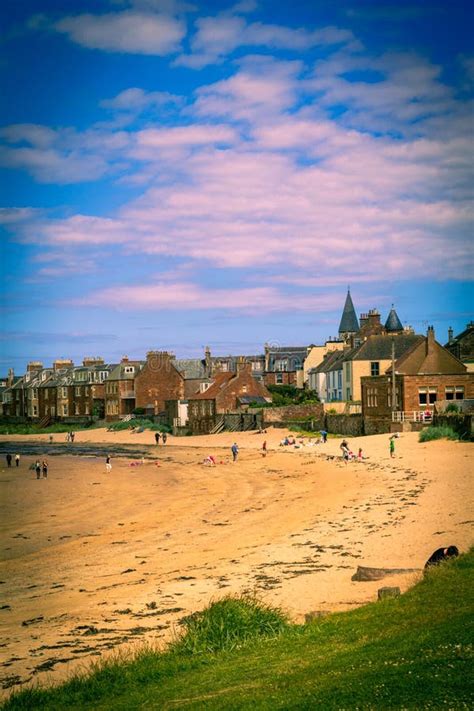 North Berwick Beach and Tourists Walking on the Sand, East Lothian ...