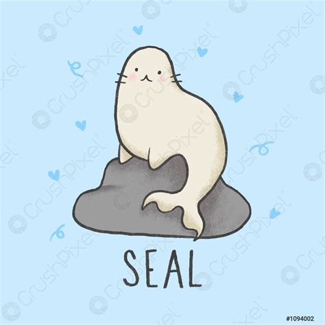 Cute Seal cartoon hand drawn style - stock vector 1094002 | Crushpixel