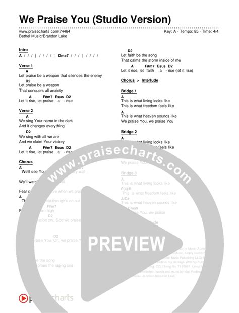 We Praise You (Studio) Chords PDF (Bethel Music / Brandon Lake ...