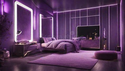 A Luxurious Bedroom with Neon Lights Highlighting the Details of a ...