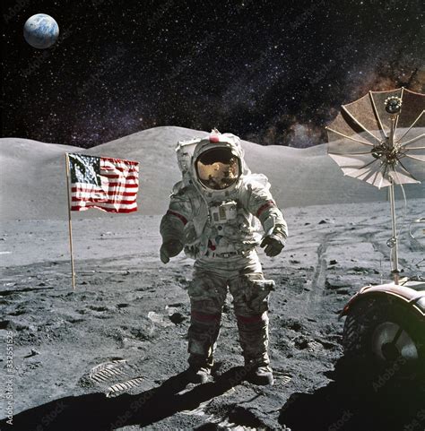 Astronaut on lunar (moon) landing mission. Elements of this image ...