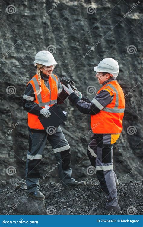 Workers with Coal at Open Pit Stock Photo - Image of factory, positive ...