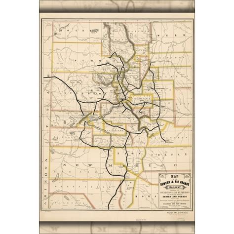 24"x36" Gallery Poster, Map of Denver & Rio Grande Railroad colorado ...