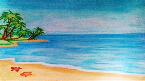 How To draw a beach scenery step by step with oil pastel - YouTube