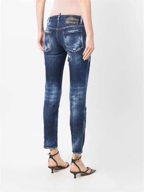 DSQUARED2 logo-print Distressed Skinny Jeans | Blue | FARFETCH