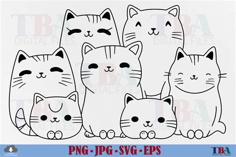 Cat SVG,Doodle Cute Cats Outline Clipart Graphic by TBA Digital Files · Creative Fabrica