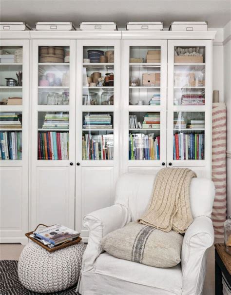 Line up three armoire (IKEA Liatorp Bookcase) on your office wall for maximum storage. Better ...