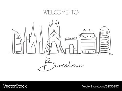 One single line drawing barcelona city skyline Vector Image