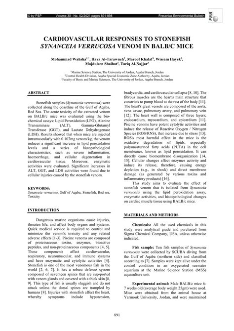 (PDF) Cardiovascular responses to stonefish Synanceia verrucosa venom in balb/c mice