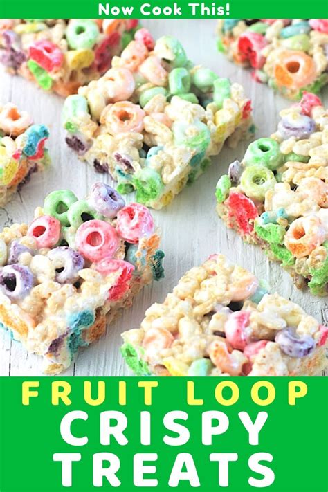 These Fruit Loop Crispy Treats are cereal bars made with Froot Loops, Rice Krispies, butter and ...