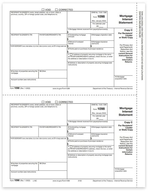 1098 Tax Form Mortgage Interest, Copy C for Lender - DiscountTaxForms