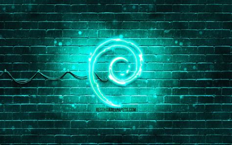 Download wallpapers Debian turquoise logo, 4k, turquoise brickwall ...