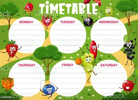 Timetable Schedule With Cartoon Berry Characters Stock Illustration - Download Image Now ...