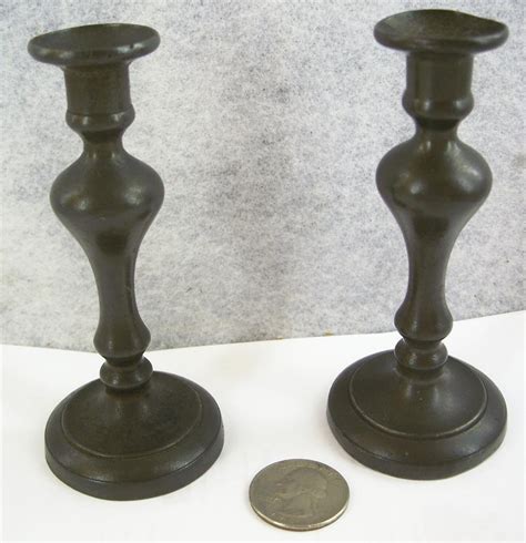 Antique Pair of small 19th Century pewter candlesticks - English.