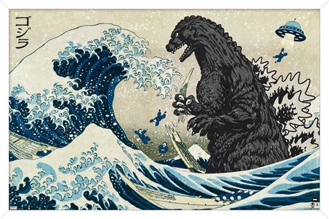 Godzilla - Great Wave Wall Poster, 22.375" x 34" Framed - Walmart.com