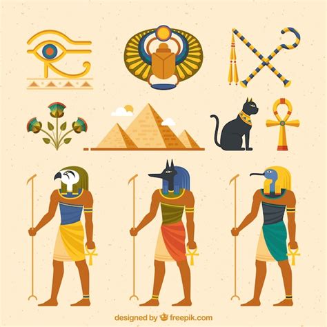 Egyptian gods and symbols collection with flat design Vector | Free ...