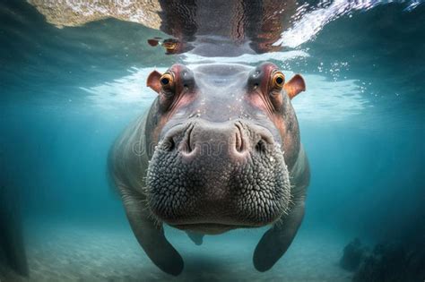 Underwater Image of a Hippo Swimming in Water. Stock Illustration - Illustration of hippo, face ...