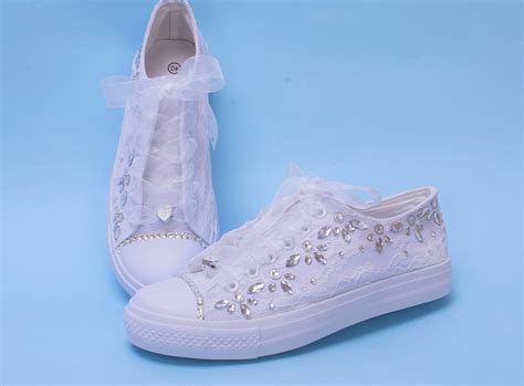 White wedding sneakers Bling bridal shoes bride Sneakers for