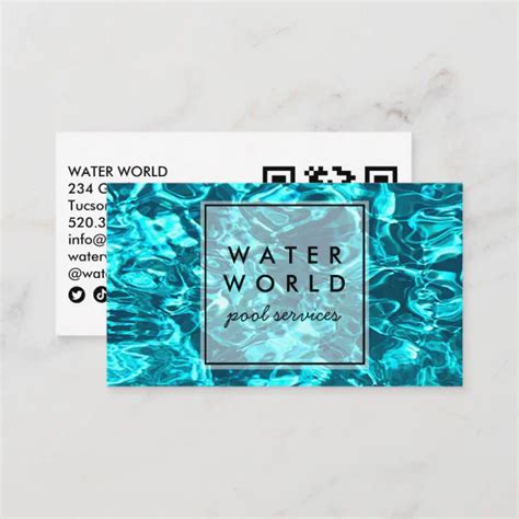 Water Sparkles Swimming Pool Service Photo QR Code Business Card | Zazzle
