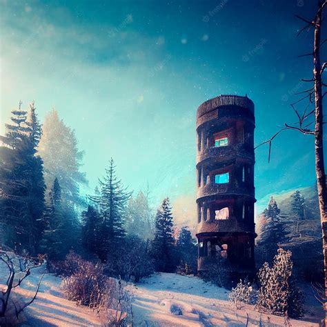 Premium Photo | Lonely abandoned tower in the winter forest