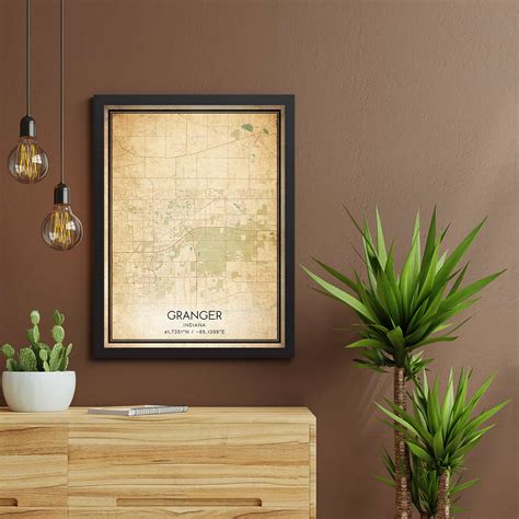 Vintage Granger Indiana Map Poster, Modern Home Decor Wall Art Print - Custom Maps & Posters