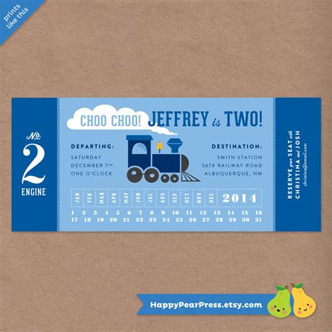 Train Ticket Printable Birthday Party Invitation // DIY Custom Printable Invite // Choo Choo Two ...