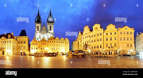 Prague Old town square at night - panorama Stock Photo - Alamy