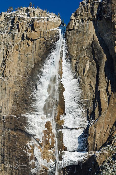 Ice-covered upper Yosemite Falls in winter, Yosemite National Park ...