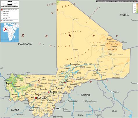 Physical Map of Mali - Ezilon Maps