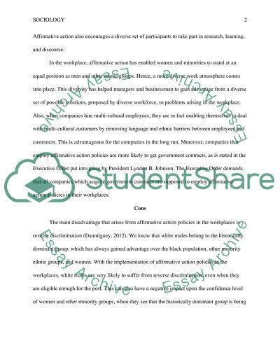 Pros and Cons of Affirmative Action Essay Example | Topics and Well Written Essays - 750 words