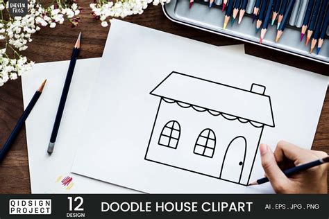 12 Doodle House Clipart, hand drawn house, House vector Art By qidsign ...