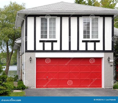 House with red garage stock photo. Image of home, driveway - 9928316