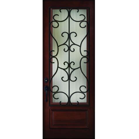 Steves & Sons 36 in. x 80 in. Decorative Iron Grille 3/4- Lite Stained ...