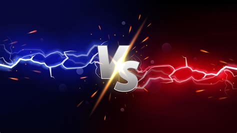 Versus Banner With Fire Sparkling and Lightning Strikes. Isolated on Red and Blue Background ...